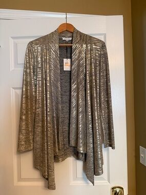 Calvin Klein Metallic Olive-Gray Open Cardigan